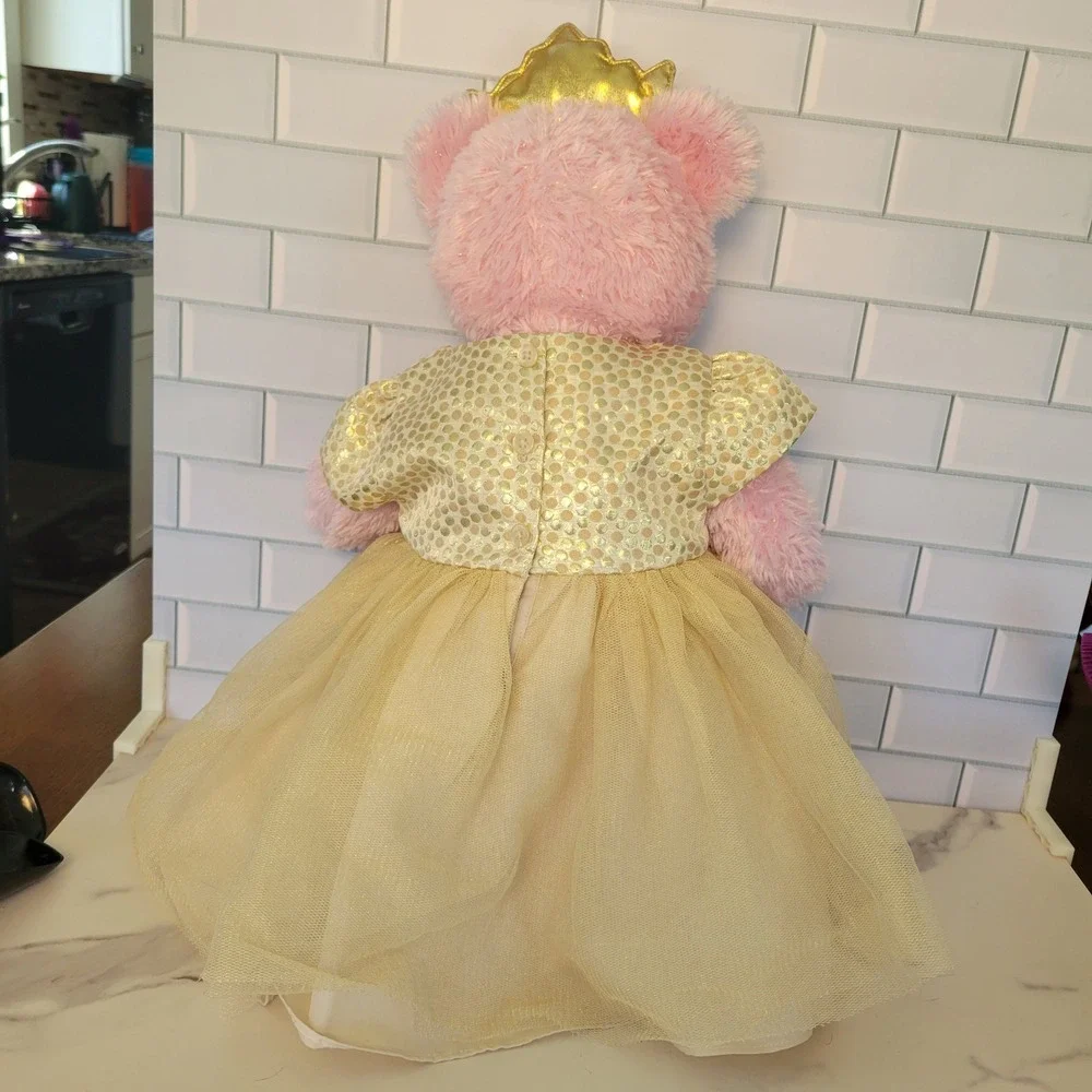 Build A Bear Disney Princess Pink Plush Bear Gold Sequin Tulle Dress Crown Belle